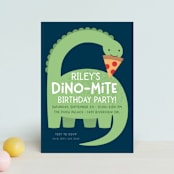 "Arched Dinosaur" - Children's Birthday Party Invitations in Leaf by Kacey Kendrick Wagner - Front