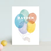 "Up, Up and Away" - Children's Birthday Party Invitations in Rainbow by Creo Study - Front
