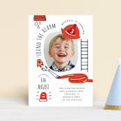 "Little Fire Fighter" - Children's Birthday Party Invitations in Firetruck by Corinne Malesic - Front