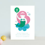 "Mermaid" - Children's Birthday Party Invitations in Aqua by Lori Wemple - Front