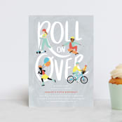 "Roll on Over" - Children's Birthday Party Invitations in Cupcake by Shiny Penny Studio - Front