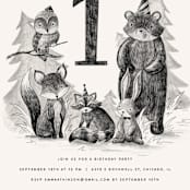 "Forest Friends" - Children's Birthday Party Invitations in Sephia by Anastasia Makarova - Detail