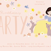 "Disney's Snow White & Forest Friends" - Children's Birthday Party Invitations in Peach by Angela Thompson - Detail