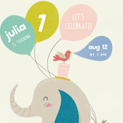 "Happy Elephant" - Children's Birthday Party Invitations in Pebble by Vera Lim - Detail