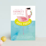 "Flamingo" - Children's Birthday Party Invitations in Lime by Lori Wemple - Front