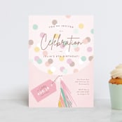 "Confetti Balloon" - Children's Birthday Party Invitations in Peony by Michelle Taylor - Front