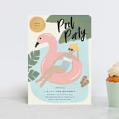"splash flamingo" - Children's Birthday Party Invitations in Powder Blue by Faith Dorn - Front
