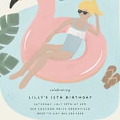 "splash flamingo" - Children's Birthday Party Invitations in Powder Blue by Faith Dorn - Detail