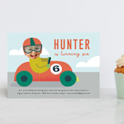 "Race" - Children's Birthday Party Invitations in Carrot by Lori Wemple - Front