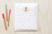 "Heartfold Greetings" - Custom Stickers in Fuschia by Paper Rose - Front