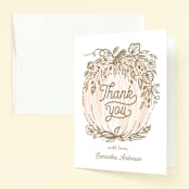 "Little Pumpkin" - Children's Birthday Party Thank You Cards in Peach by Paper Sun Studio - Front