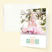 "Simply One" - Children's Birthday Party Thank You Cards in Seafoam by Joanne James - Front