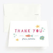 "Sirena" - Children's Birthday Party Thank You Cards in Coral by peetie design - Front