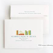 "Book Stack" - Children's Birthday Party Thank You Cards in Mint by Shiny Penny Studio - FREE Recipient Addressing