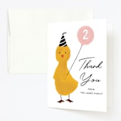 "Duckie Party" - Children's Birthday Party Thank You Cards in Candy by Joanne James - Front
