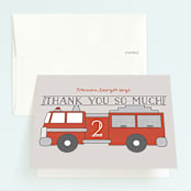 "Fire House Party" - Children's Birthday Party Thank You Cards in Firetruck by Korry Brown - Front