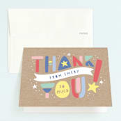 "Colorblock" - Children's Birthday Party Thank You Cards in Kraft by Laura Hankins - Front