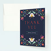 "Folk Florals" - Children's Birthday Party Thank You Cards in Navy by Amber Barkley - Front