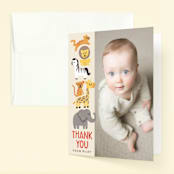 "Animal Stack" - Children's Birthday Party Thank You Cards in Peach by Jessie Steury - Front