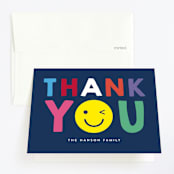 "Emoji Party" - Children's Birthday Party Thank You Cards in Navy by Baumbirdy - Front