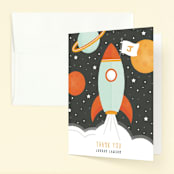 "Blast Off" - Children's Birthday Party Thank You Cards in Moon by Michelle Taylor - Front