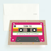 "Retro Cassette " - Children's Birthday Party Thank You Cards in Fuchsia by Erica Krystek - Front