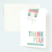 "Pinata" - Children's Birthday Party Thank You Cards in Seafoam by Keen Peachy - Front