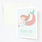 "Sweet Mermaid" - Children's Birthday Party Thank You Cards in Coral by Angela Thompson - Front