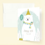 "Winter Fun" - Children's Birthday Party Thank You Cards in Mint by Creo Study - Front
