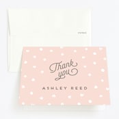 "Dotted One" - Children's Birthday Party Thank You Cards in Blush by Jennifer Wick - Front