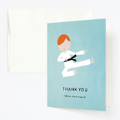 "Karate Kid" - Children's Birthday Party Thank You Cards in Sky by Up Up Creative - Front