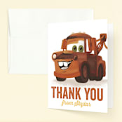 "Disney and Pixar's Tow-riffic Mater" - Children's Birthday Party Thank You Cards in Pearl by Jessie Steury - Front
