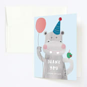 "Party Hippo" - Children's Birthday Party Thank You Cards in Coral by Kanika Mathur - Front