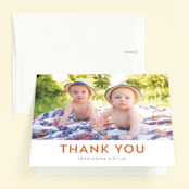 "Plus" - Children's Birthday Party Thank You Cards in Tangerine by Olivia Raufman - Front