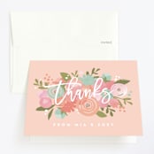 "Blooming Peonies" - Children's Birthday Party Thank You Cards in Peach by Jennifer Wick - Front