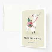"Party Llama" - Children's Birthday Party Thank You Cards in Coral by Jackie Crawford - Front
