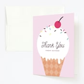 "Banana Split" - Children's Birthday Party Thank You Cards in Strawberry by Katie Zimpel - Front