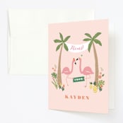 "Let's flamingle!" - Children's Birthday Party Thank You Cards in Cotton Candy by Jennifer Wick - Front