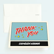 "Superhero Birthday Party" - Children's Birthday Party Thank You Cards in Steel by Nam Bourassa - Front