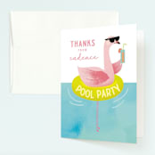 "Flamingo" - Children's Birthday Party Thank You Cards in Lime by Lori Wemple - Front