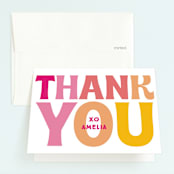 "The Big One" - Children's Birthday Party Thank You Cards in Rose by Baumbirdy - Front