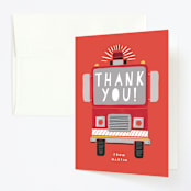 "Sound the Alarm Firetruck" - Children's Birthday Party Thank You Cards in Poinsettia by Alethea and Ruth - Front