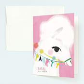 "Llama Birthday" - Children's Birthday Party Thank You Cards in Watermelon by Lori Wemple - Front