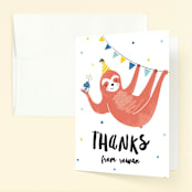 "Party Sloth" - Children's Birthday Party Thank You Cards in Marine by Melissa Egan of Pistols - Front