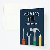 "Handy Man" - Children's Birthday Party Thank You Cards in Navy by Jen Banks - Front