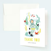 "Deep Dive" - Children's Birthday Party Thank You Cards in Sea Green by Itsy Belle Studio - Front