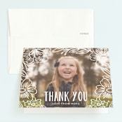 "Penciled Flowers" - Children's Birthday Party Thank You Cards in Cloud by Alethea and Ruth - Front