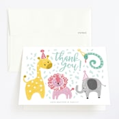 "Jungle Party Animals" - Children's Birthday Party Thank You Cards in Zoo by Sara Berrenson - Front