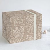 "Merry Lettering" - Personalized Wrapping Paper in Kraft by Jennifer Wick - Front