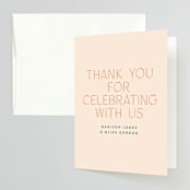 "Just Type" - Engagement Party Thank You Cards in Peaches by Owl and Toad - Front